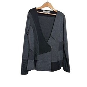 Nick & Mo Anthropologie Gray Patchwork Mixed Media Button Front Cardigan Size M